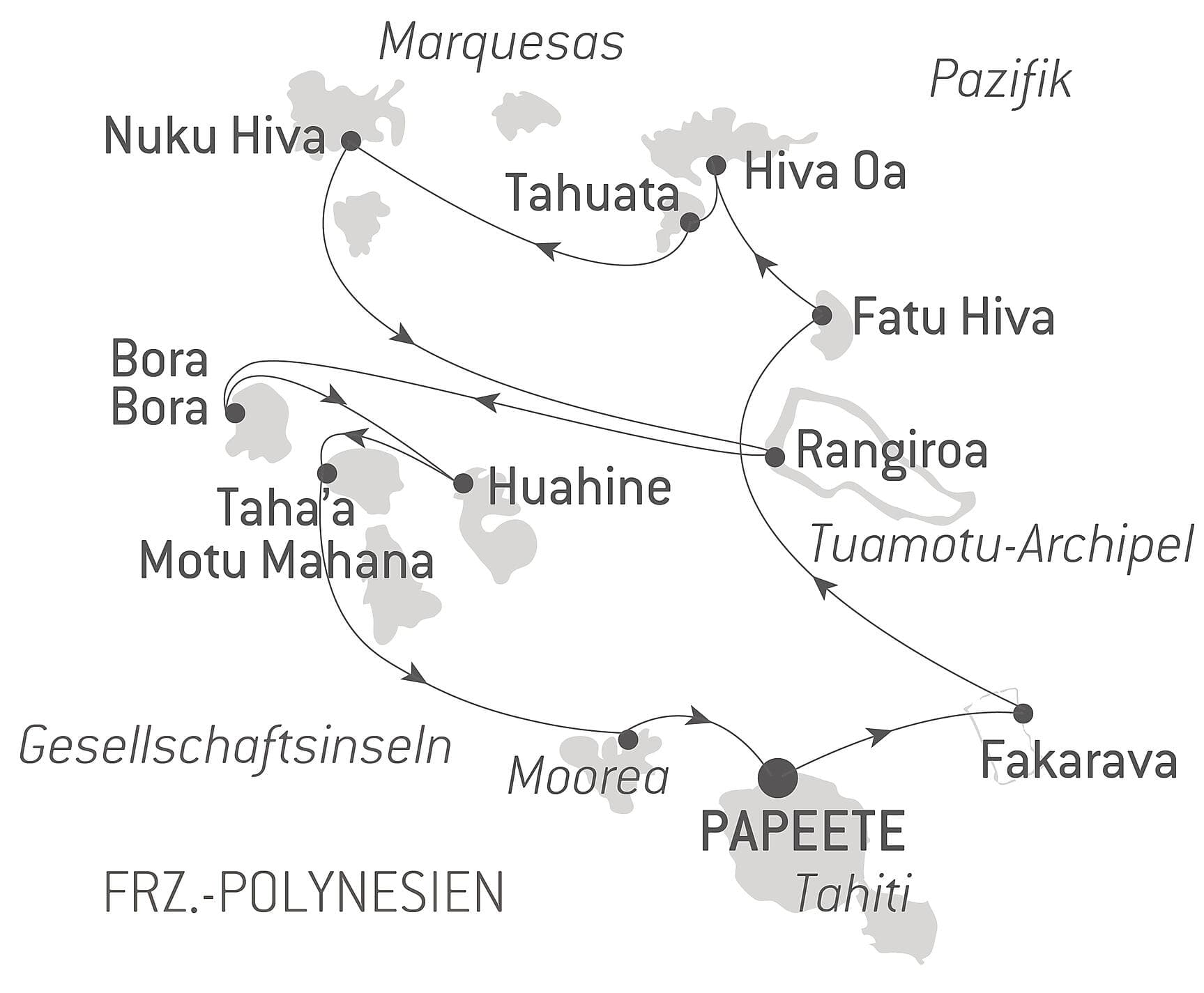 Marquesas, Tuamotu und Gesellschaftsinseln