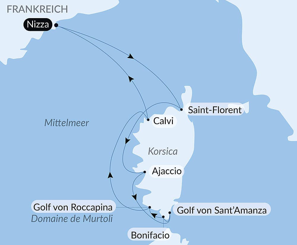 Korsikas Küsten unter den Segeln der Le Ponant