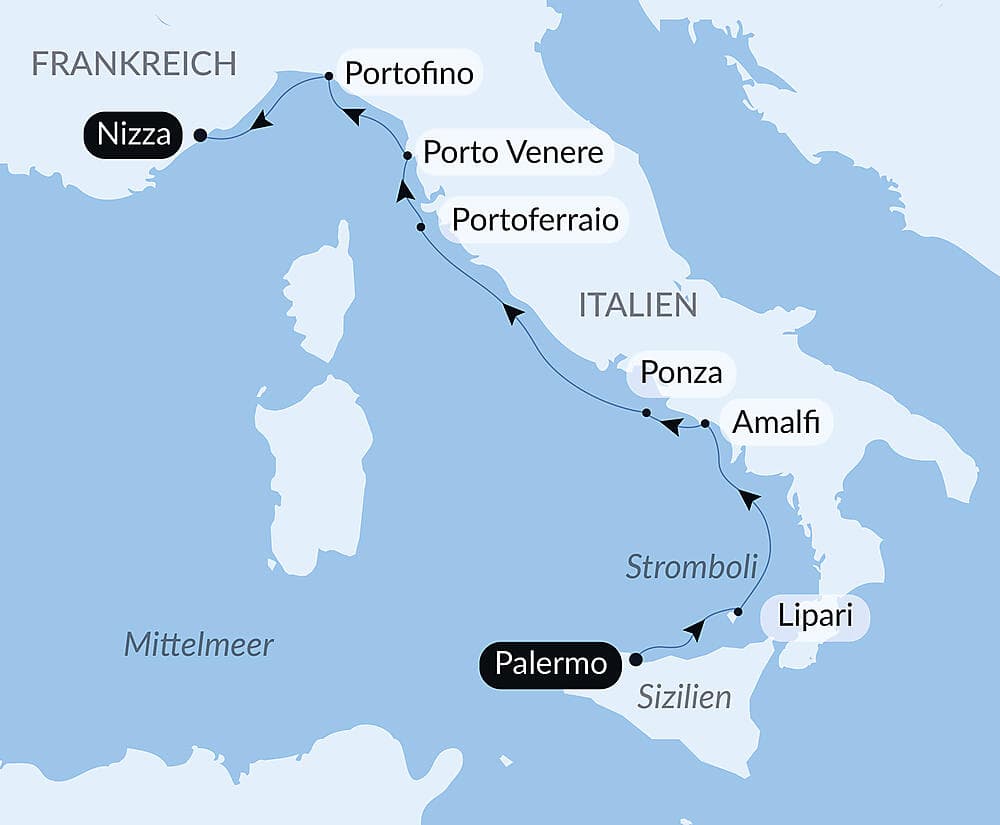 Von Sizilien bis nach Ligurien – unter den Segeln der Le Ponant
