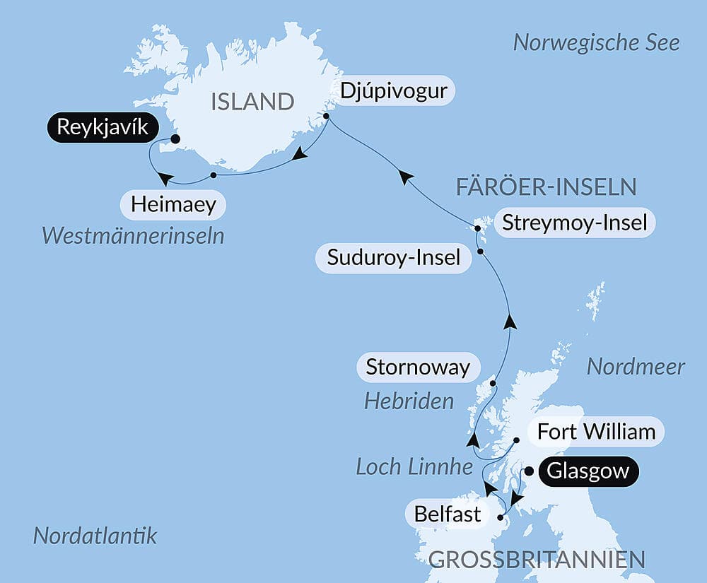 Wilde Landschaften in Schottland, auf den Färöer und Island null