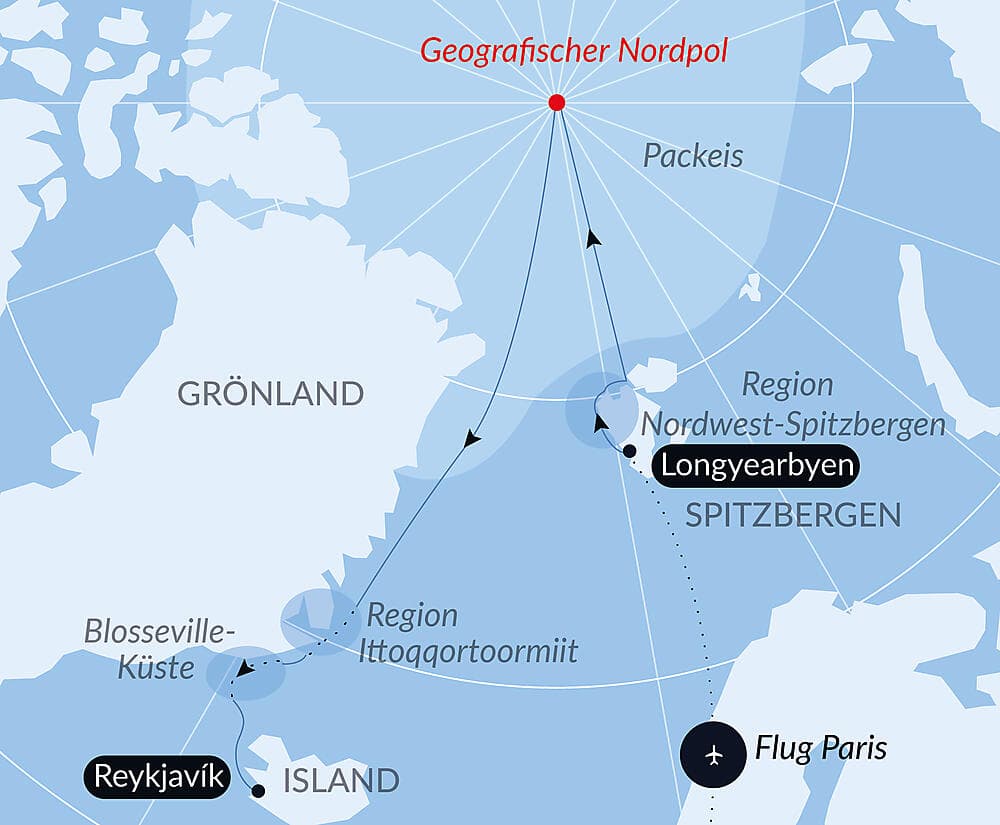Der geografische Nordpol und die Ostküste Grönlands null