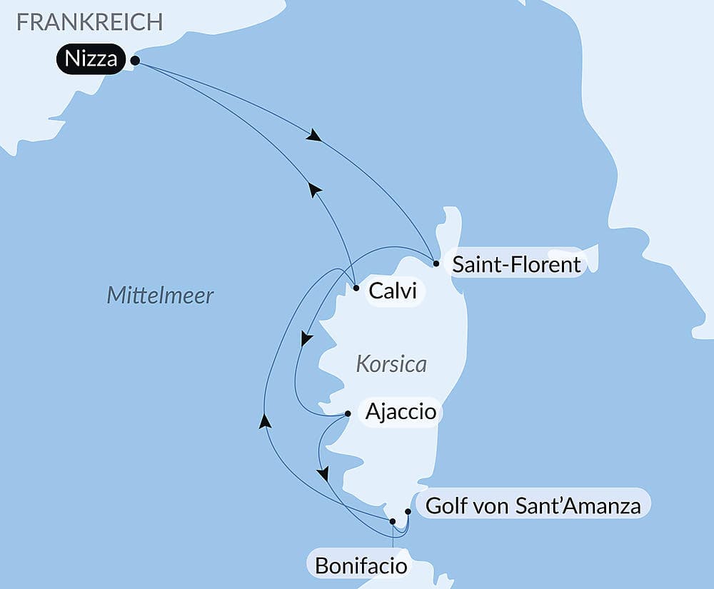Korsikas Küsten unter den Segeln der Le Ponant null