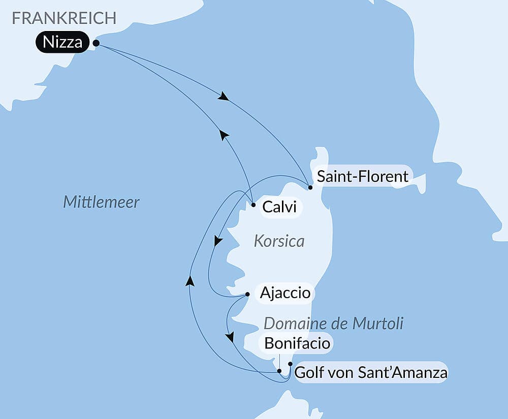 Korsikas Küsten unter den Segeln der Le Ponant null