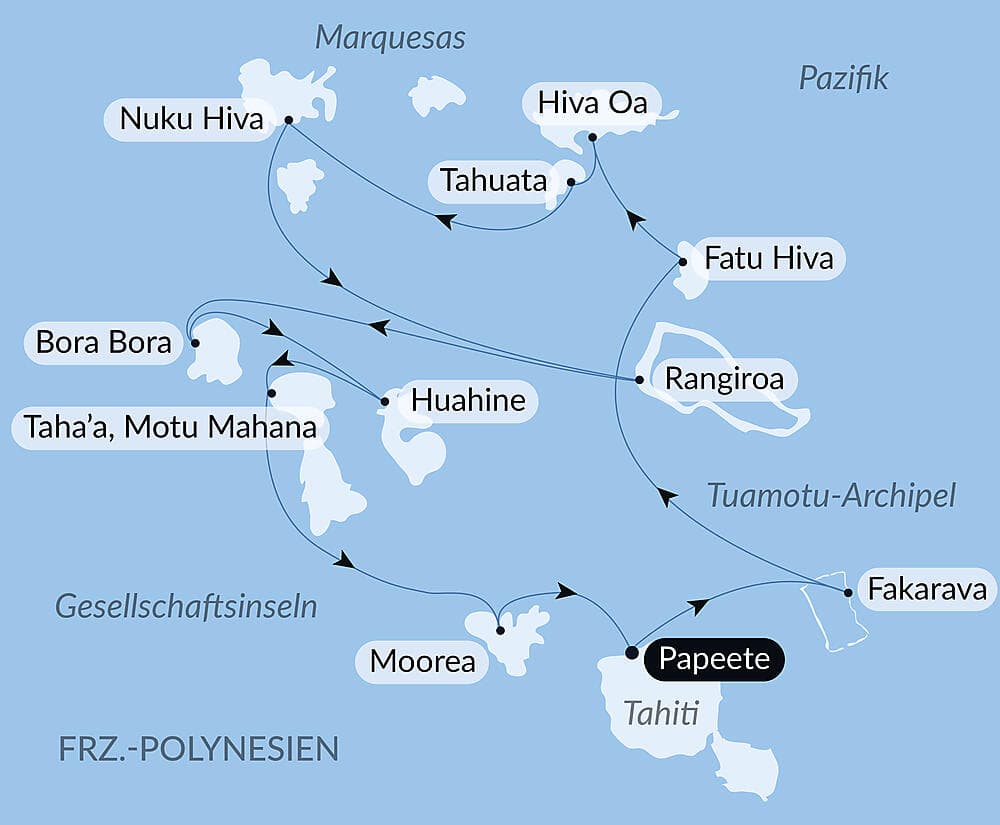 Marquesas, Tuamotu und Gesellschaftsinseln